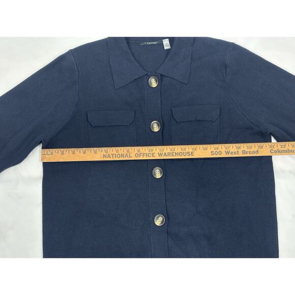 Tahari Collared Button Up Cardigan Women’s L Navy Blue Knit Casual Minimalist - Picture 4 of 7